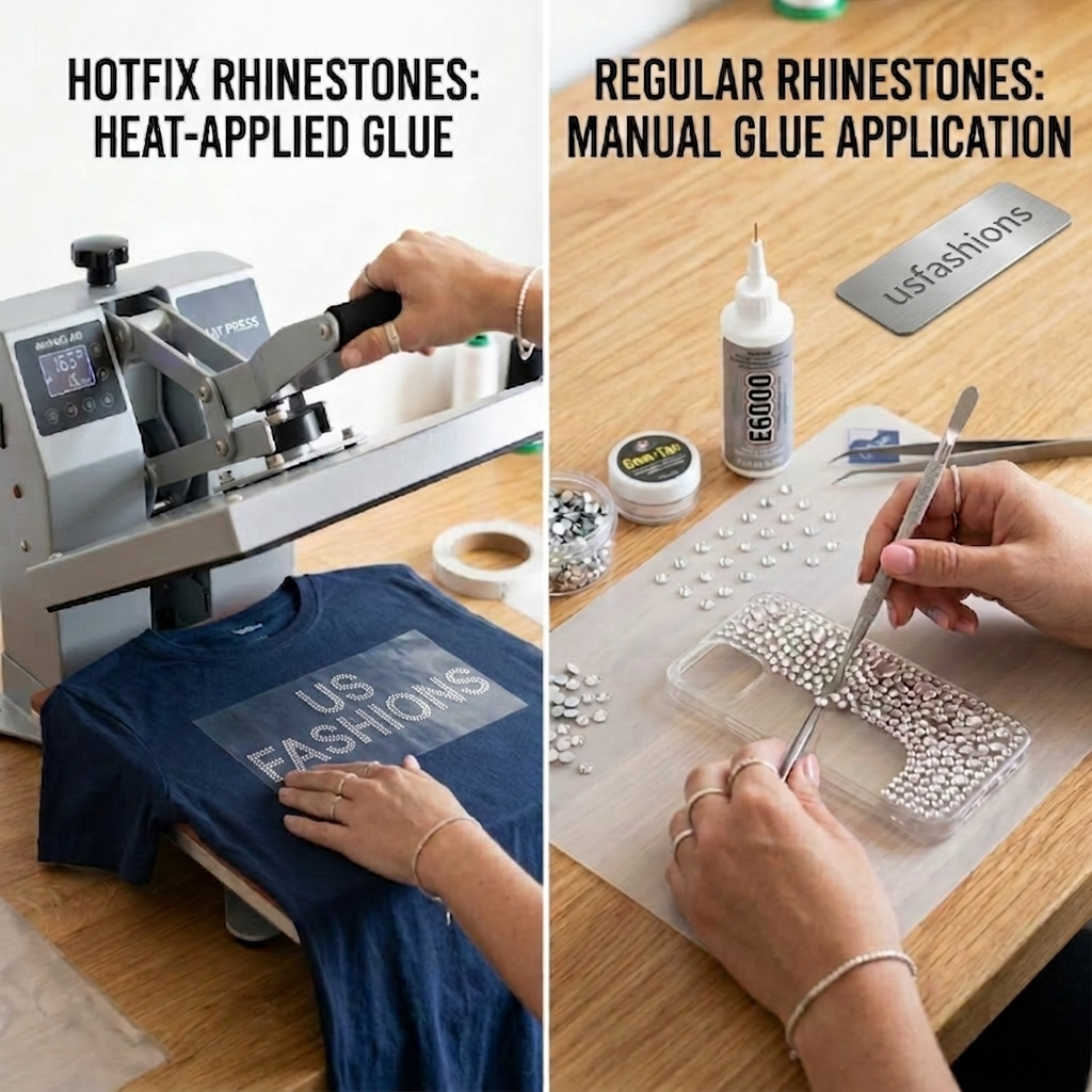 What is the difference between hotfix rhinestones and regular rhinestones?