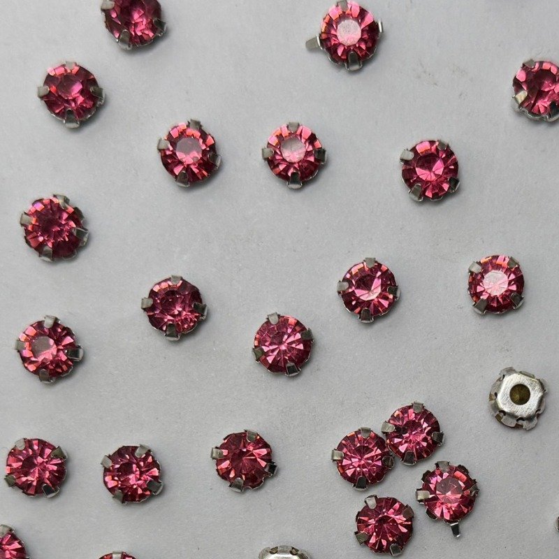 Rose Pink Round Crystal with Silver Claw Setting