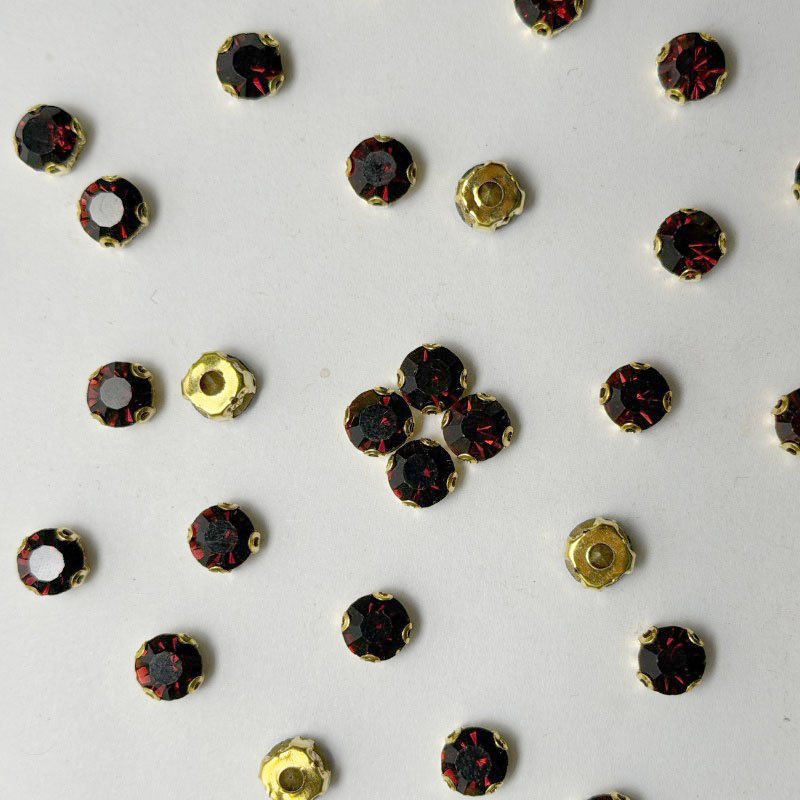 Maroon Round Crystal with Gold Claw Setting