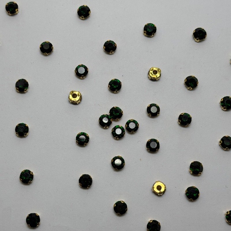 Dark Green Round Crystal with Gold Claw Setting